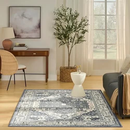 Nourison Home Concerto Navy Ivory 3'9" x 5'9" Area Rug | Easy Clean, Non Shedding, Modern Design thumbnail 2