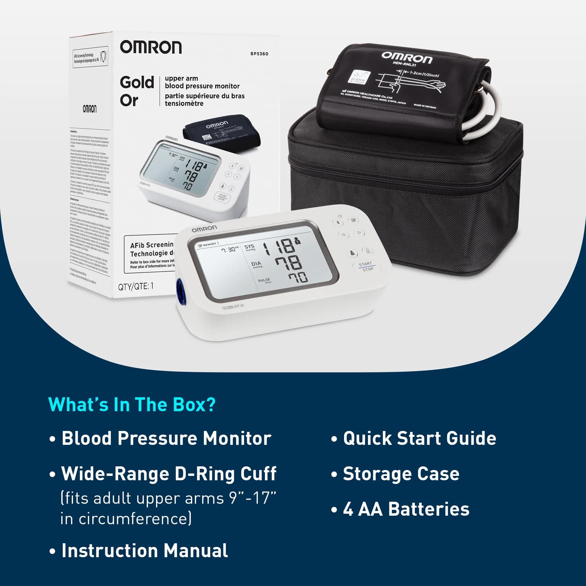 OMRON Gold Automatic Arm Blood Pressure Monitor | 9-17" Cuff, AFib Detection, Bluetooth App Sync - view 6