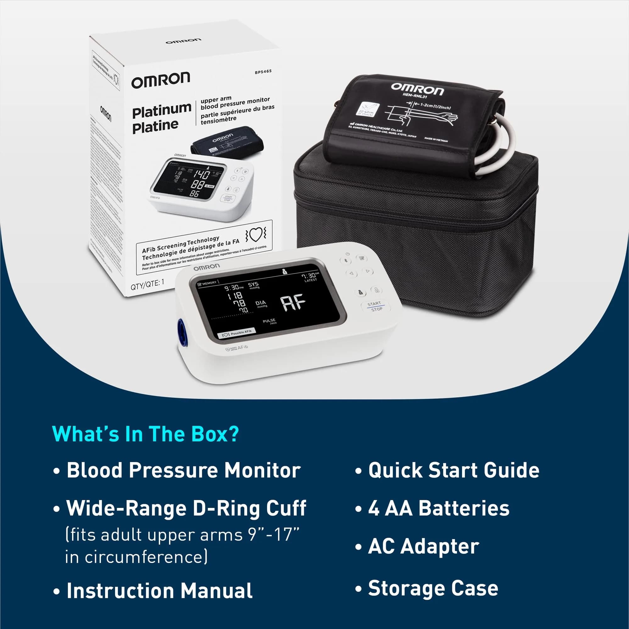 OMRON Platinum Blood Pressure Monitor with AFib Detection & App Connectivity | 9"–17" Cuff, 220V Compatible - view 6
