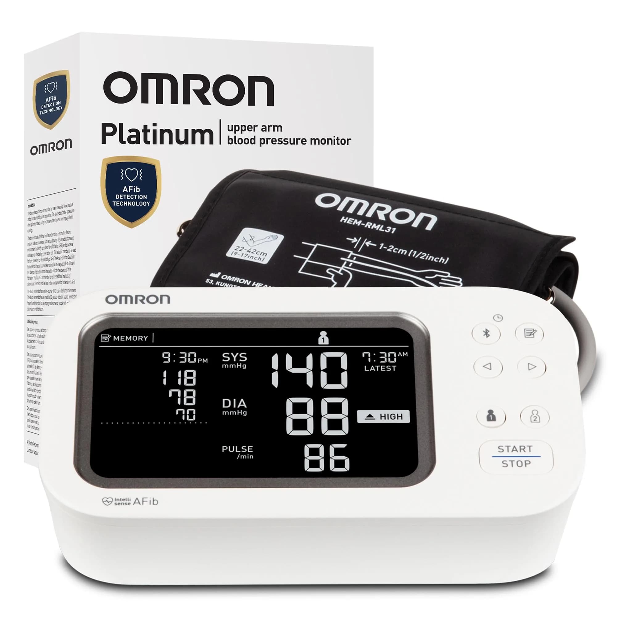 OMRON Platinum Blood Pressure Monitor with AFib Detection & App Connectivity | 9"–17" Cuff, 220V Compatible