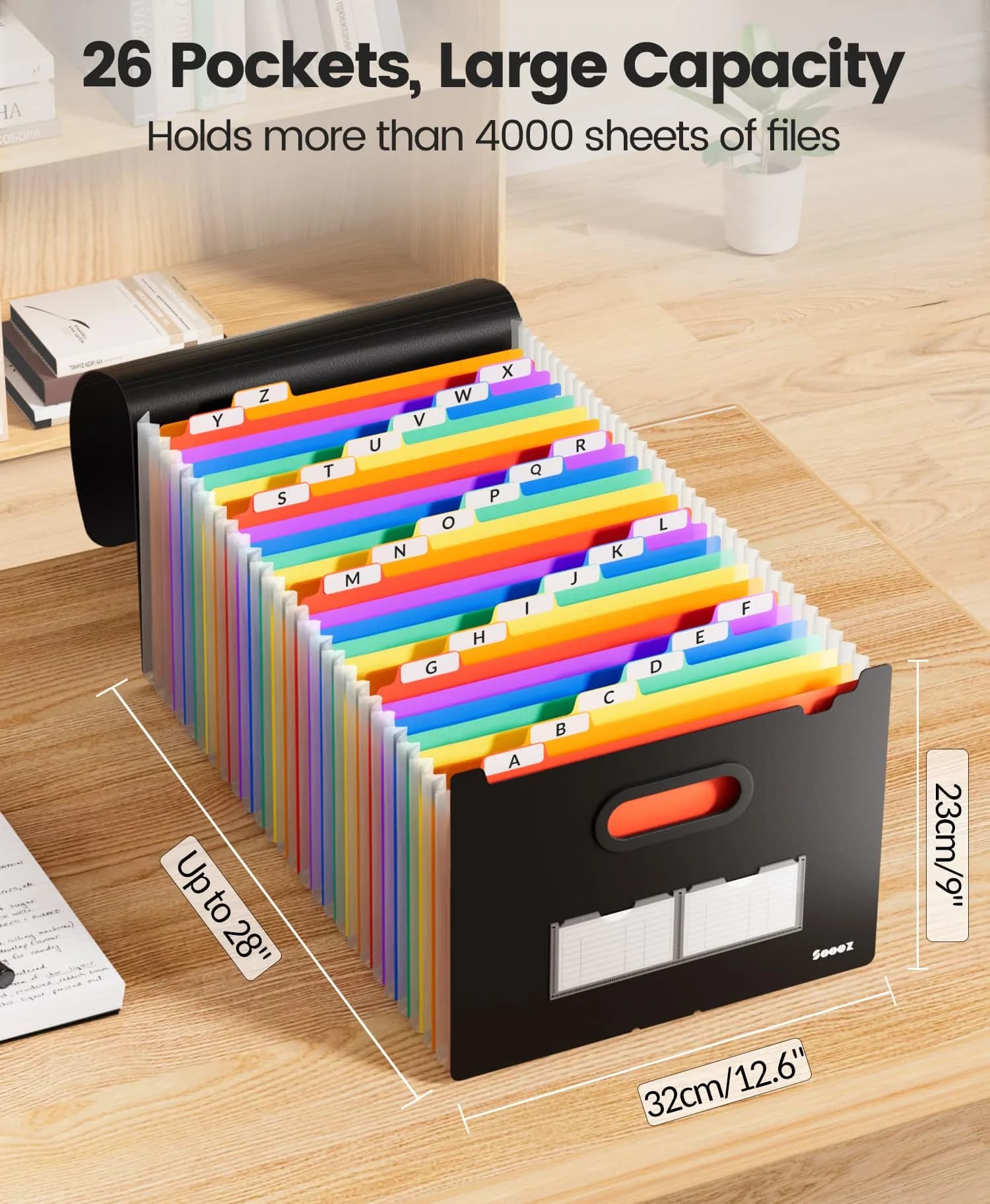 Sooez 26-Pocket Expanding File Folder - Letter Size, Black - view 3