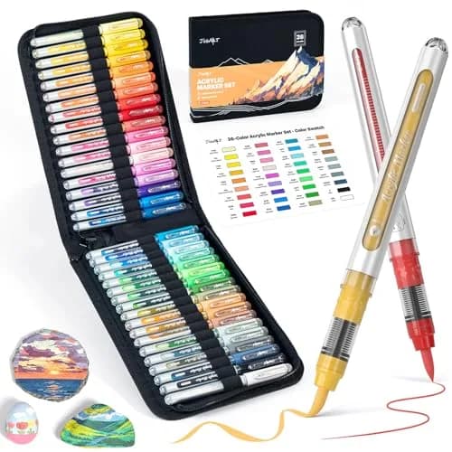 JusArt 36 Colors Acrylic Paint Markers Brush Tip, Automatic Ink Control, 299g (10.5oz) | ASTM D4236 & EN71 Certified thumbnail 1