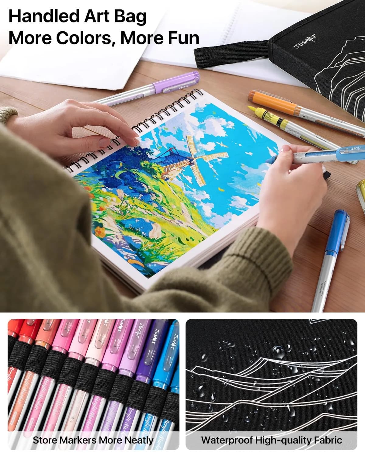 JusArt 36 Colors Acrylic Paint Markers Brush Tip, Automatic Ink Control, 299g (10.5oz) | ASTM D4236 & EN71 Certified - view 4