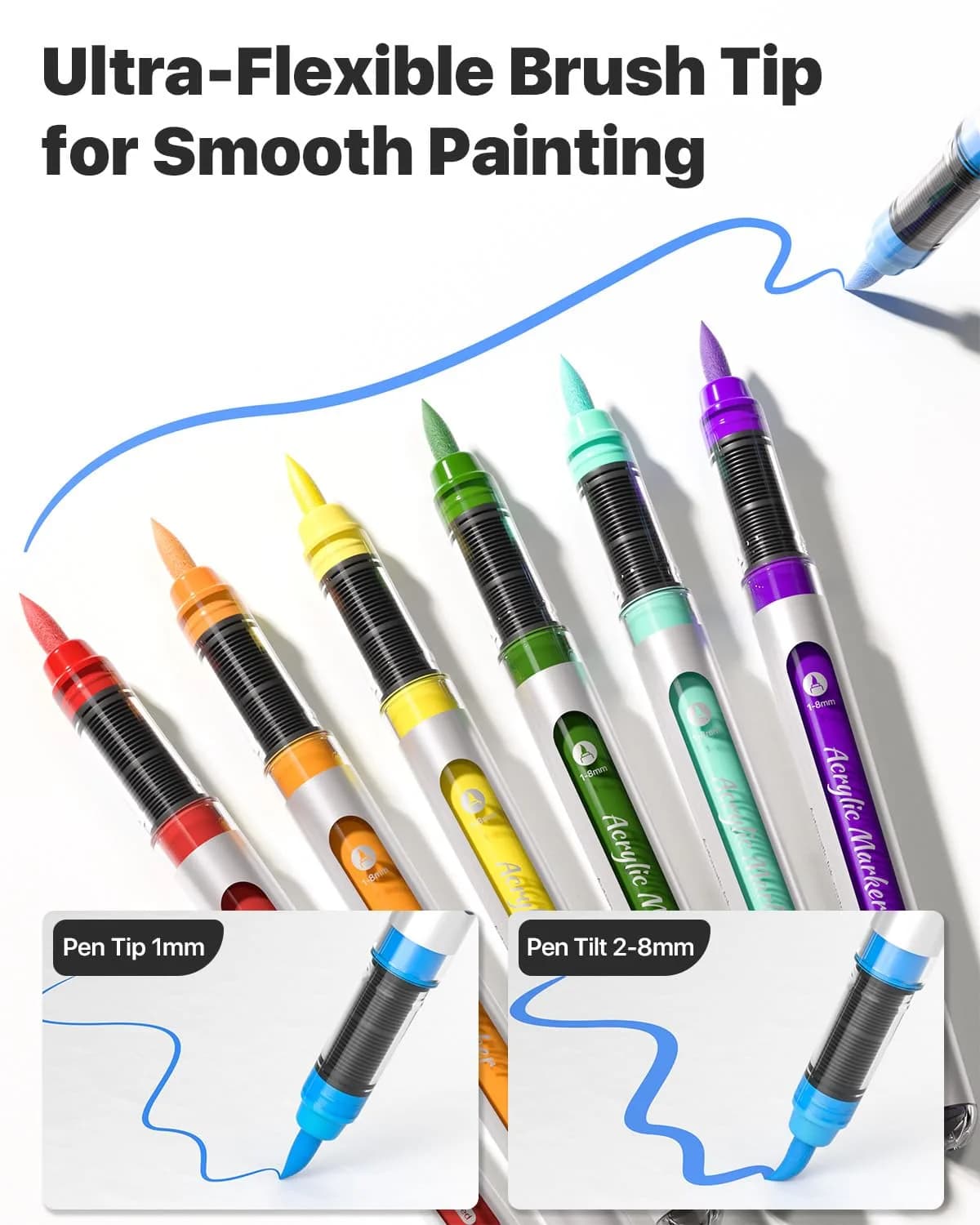JusArt 36 Colors Acrylic Paint Markers Brush Tip, Automatic Ink Control, 299g (10.5oz) | ASTM D4236 & EN71 Certified - view 3