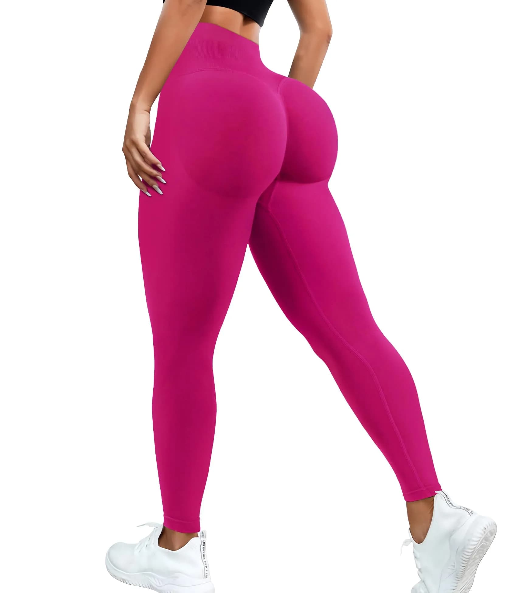 JGS1996 Scrunch Butt Leggings for Women High Waist Yoga Pants | Seamless, Tummy Control, Squat Proof — Rose Red