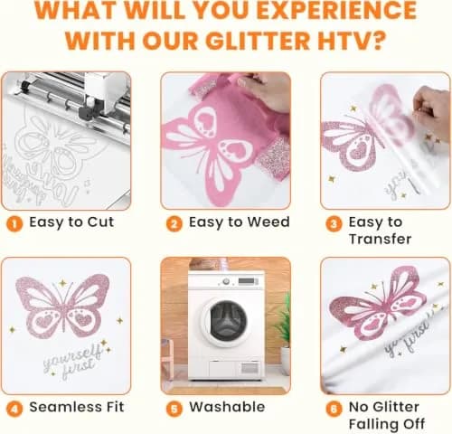 HTVRONT Glitter HTV Vinyl Bundle 8 Rolls 10" x 3FT | SGS Certified Heat Transfer Vinyl for T-Shirts thumbnail 4