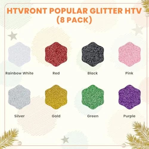 HTVRONT Glitter HTV Vinyl Bundle 8 Rolls 10" x 3FT | SGS Certified Heat Transfer Vinyl for T-Shirts thumbnail 3