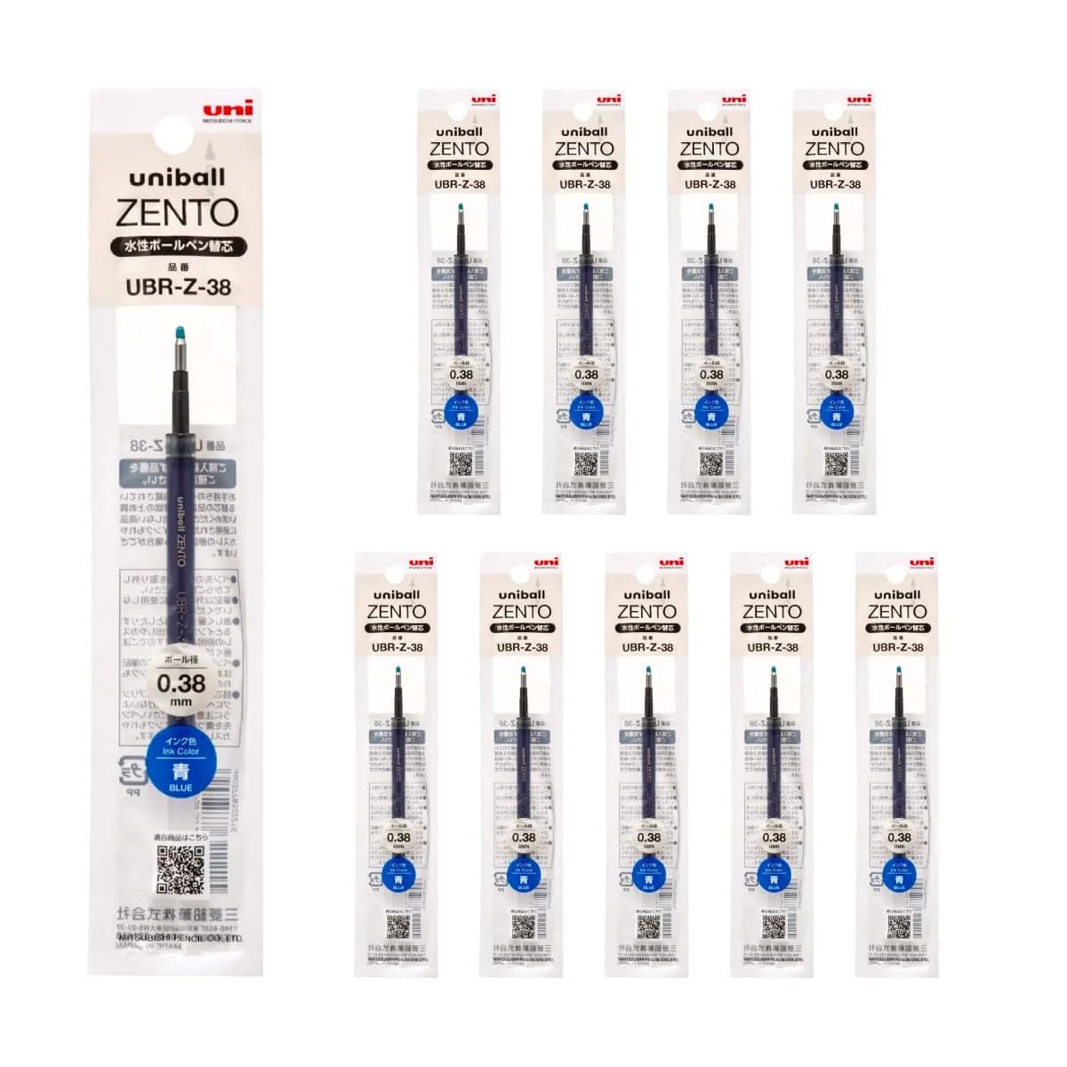 uniball ZENTO UBR-Z-38 Refill 0.38mm Extra Fine Point Blue, Pack of 10 | Smooth Ink Flow - main product image
