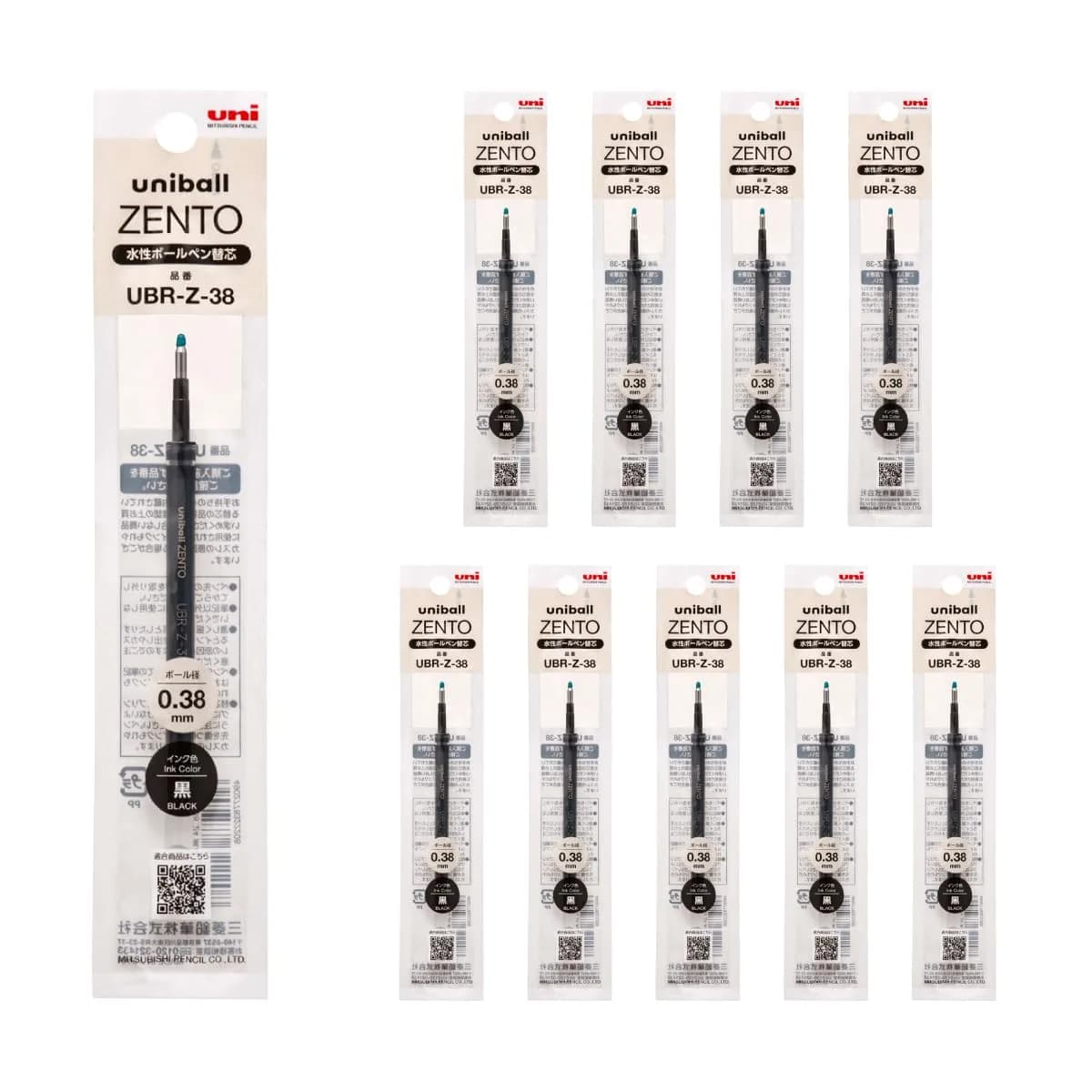 uniball ZENTO Water-Based Ink Refill UBR-Z-05, 0.5mm Fine Point, Black, Pack of 10 | Smooth Ink Flow, 40% Less Friction — Black