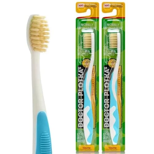 MOUTHWATCHERS Soft Flossing Manual Toothbrush for Kids and Teens, 2-Pack Blue | Dual-Layered Bristles for Deeper Clean thumbnail 1