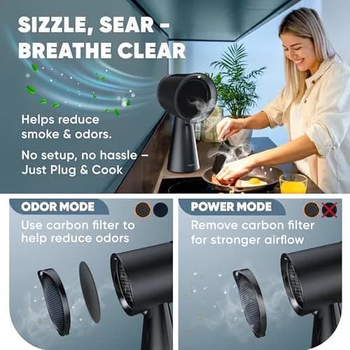 Breetee Portable Range Hood Black 2.19 kg (4.8 lb) | ETL Certified Ductless Countertop Exhaust Fan thumbnail 6