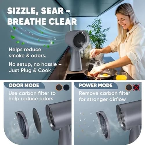 Breetee Grey Portable Range Hood 1.36 kg (2.9 lb) | Compact Desktop Exhaust Fan for Apartments, Dorms, RVs thumbnail 6