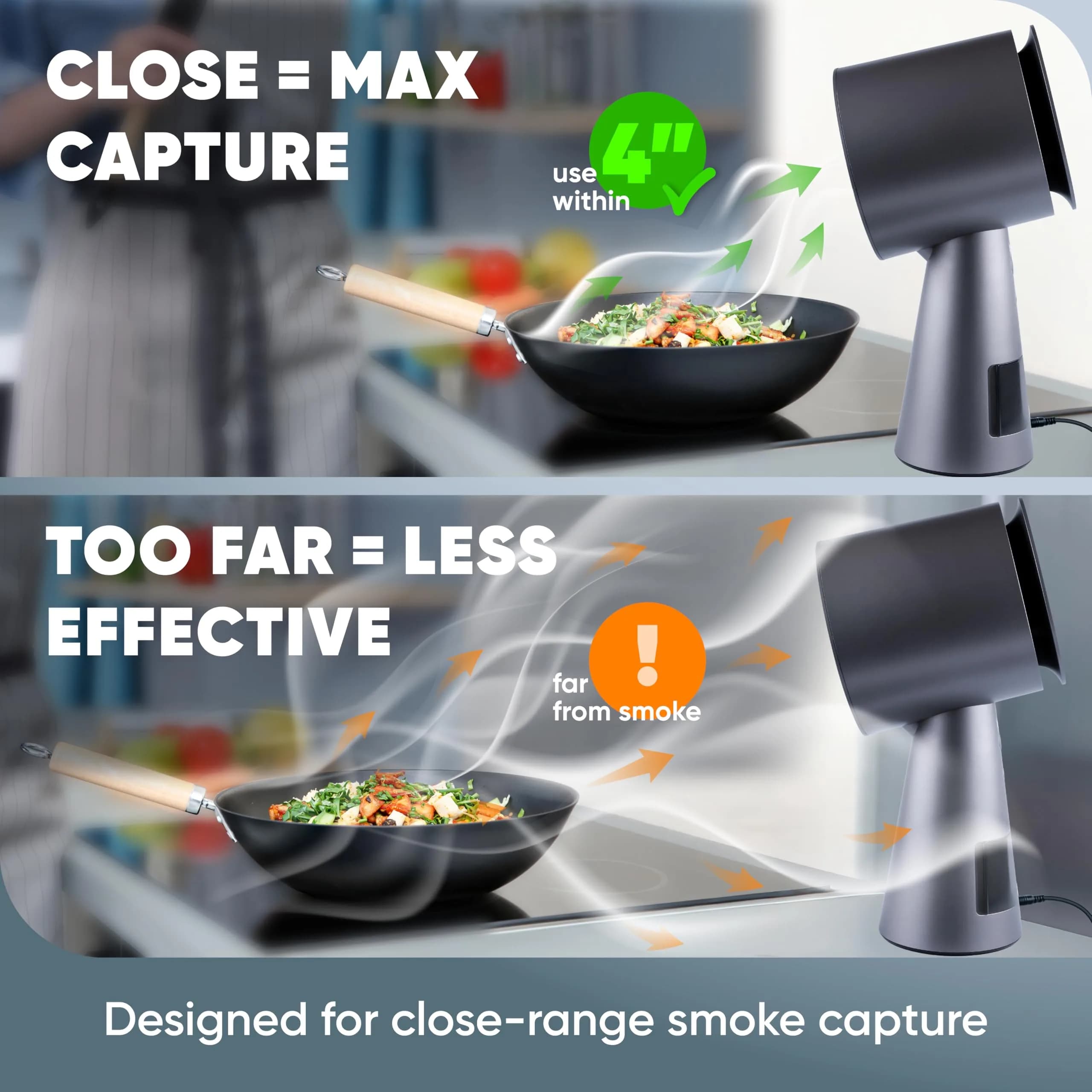 Breetee Grey Portable Range Hood Kitchen Exhaust Fan - Compact Desktop Smoke Removal for Apartments & Dorms - view 3
