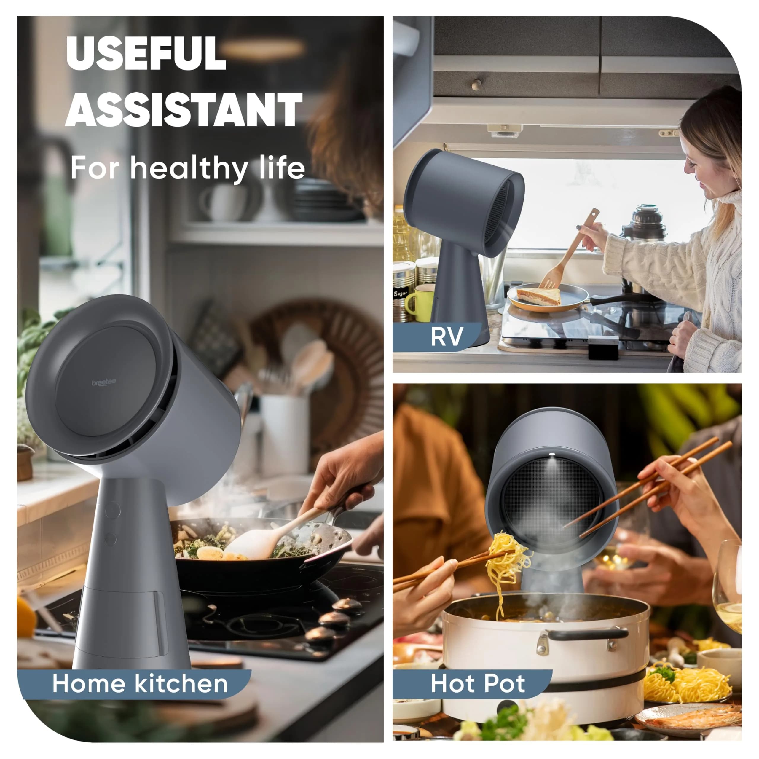 Breetee Grey Portable Range Hood Kitchen Exhaust Fan - Compact Desktop Smoke Removal for Apartments & Dorms - view 4