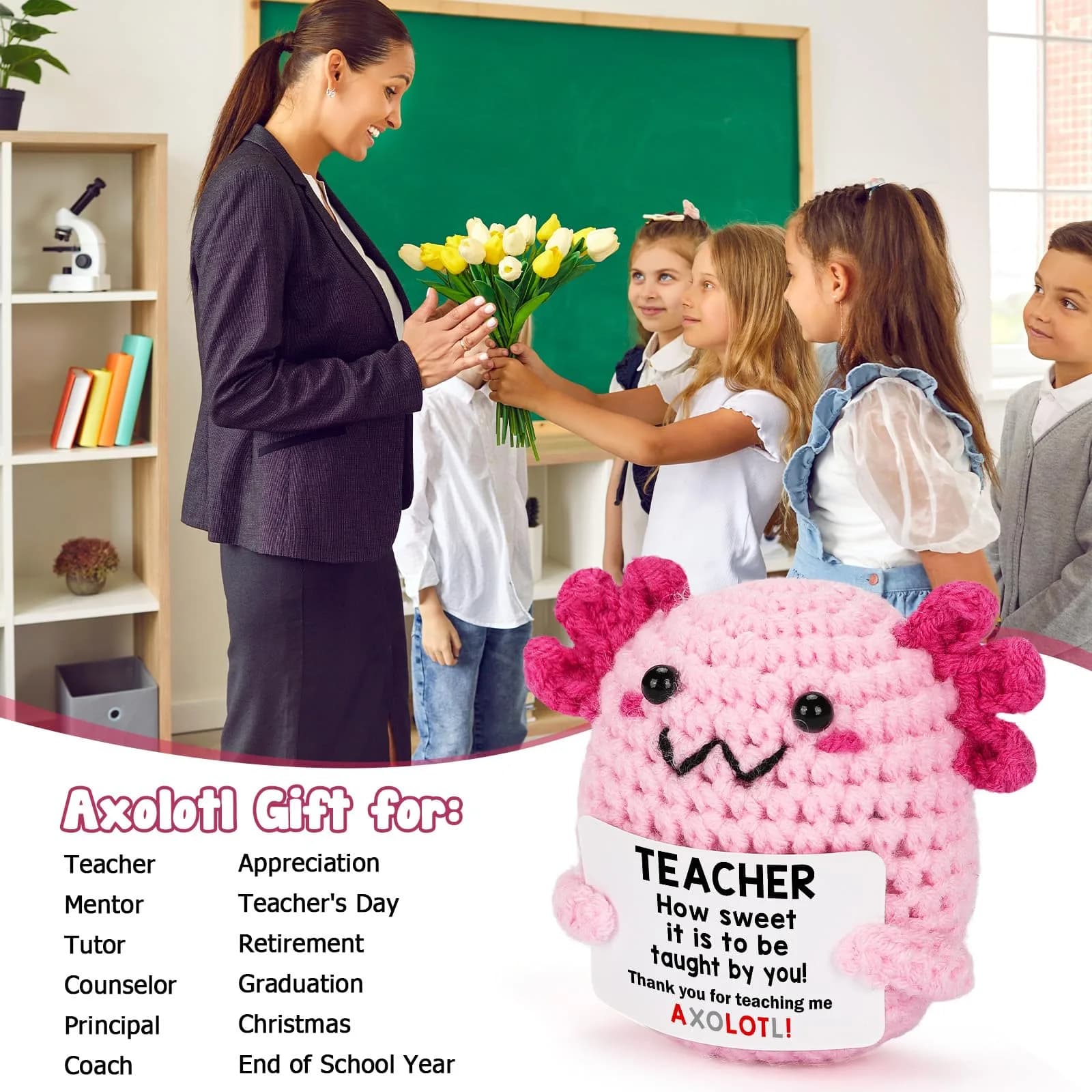 WEYON Handmade Crochet Axolotl Desk Toy | Teacher Appreciation Gift 1.5 inch (3.81 cm) - view 7
