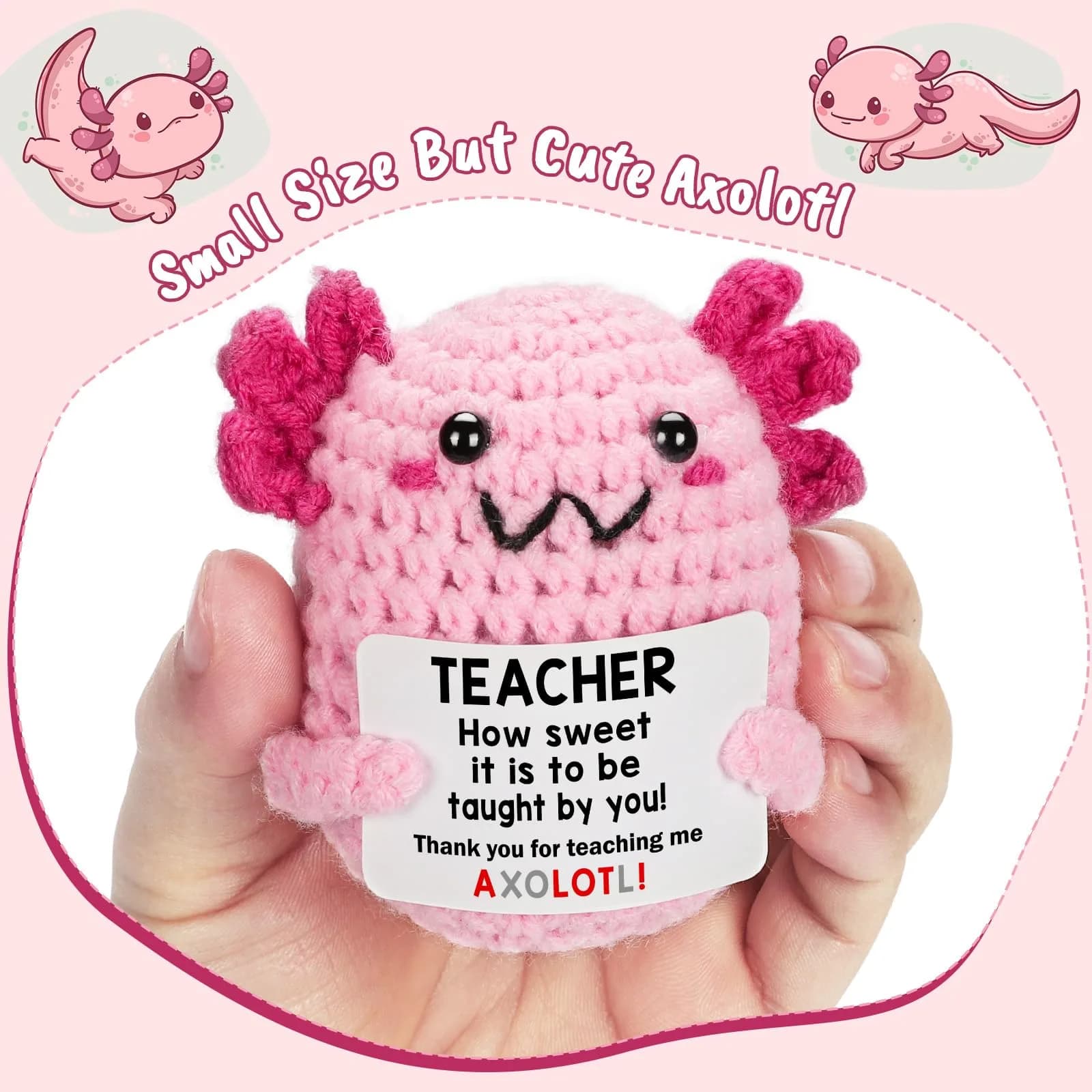 WEYON Mini Crochet Axolotl Plush with Story Card, "Rein-Deerly Focused" Teacher Gift (8-10 cm H, Teacher Color) | ASTM-Tested Non-Toxic - view 2