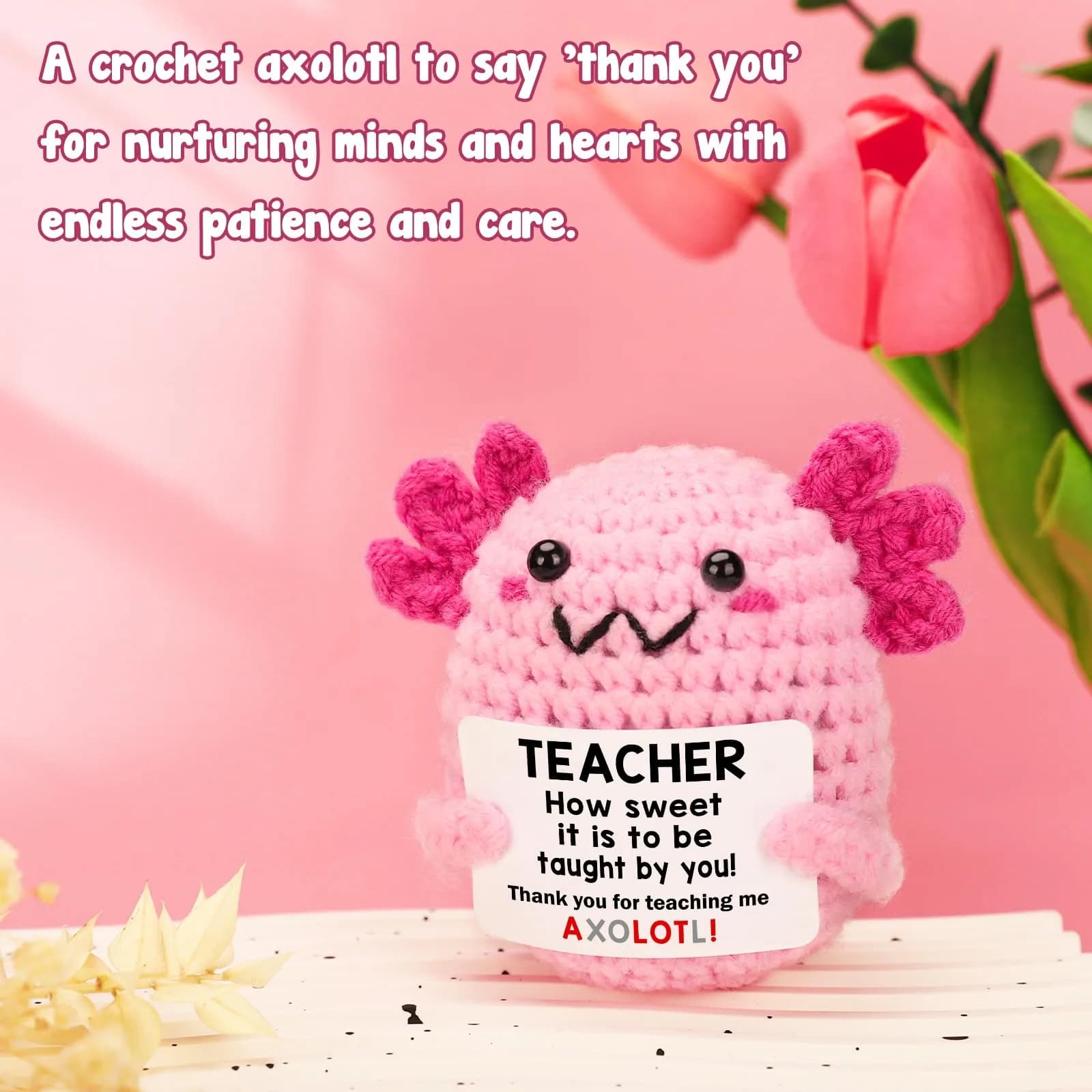 WEYON Mini Crochet Axolotl Plush with Story Card, "Rein-Deerly Focused" Teacher Gift (8-10 cm H, Teacher Color) | ASTM-Tested Non-Toxic - view 4