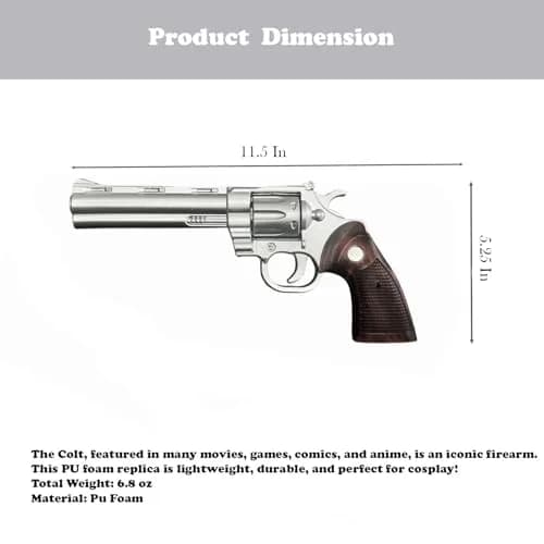 LALAPORT Colt Python Foam Replica Revolver 11.5” Silver | Iconic Movie & Game Prop thumbnail 2