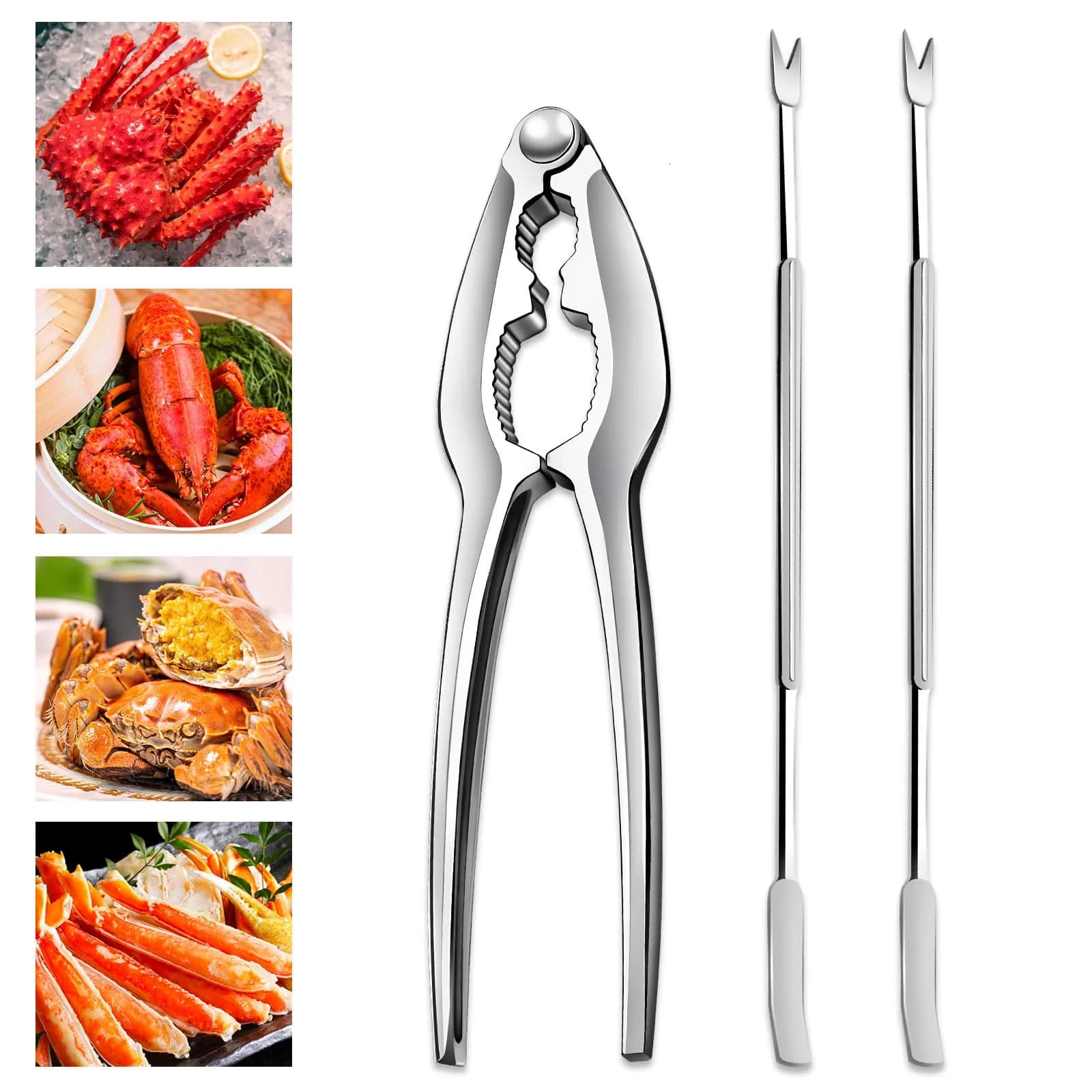 Vicsamer Lobster Crackers and Picks Set | Heavy Duty Seafood Tools for Crab & Lobster | Stainless Steel & Zinc Alloy | Silvery — Silver