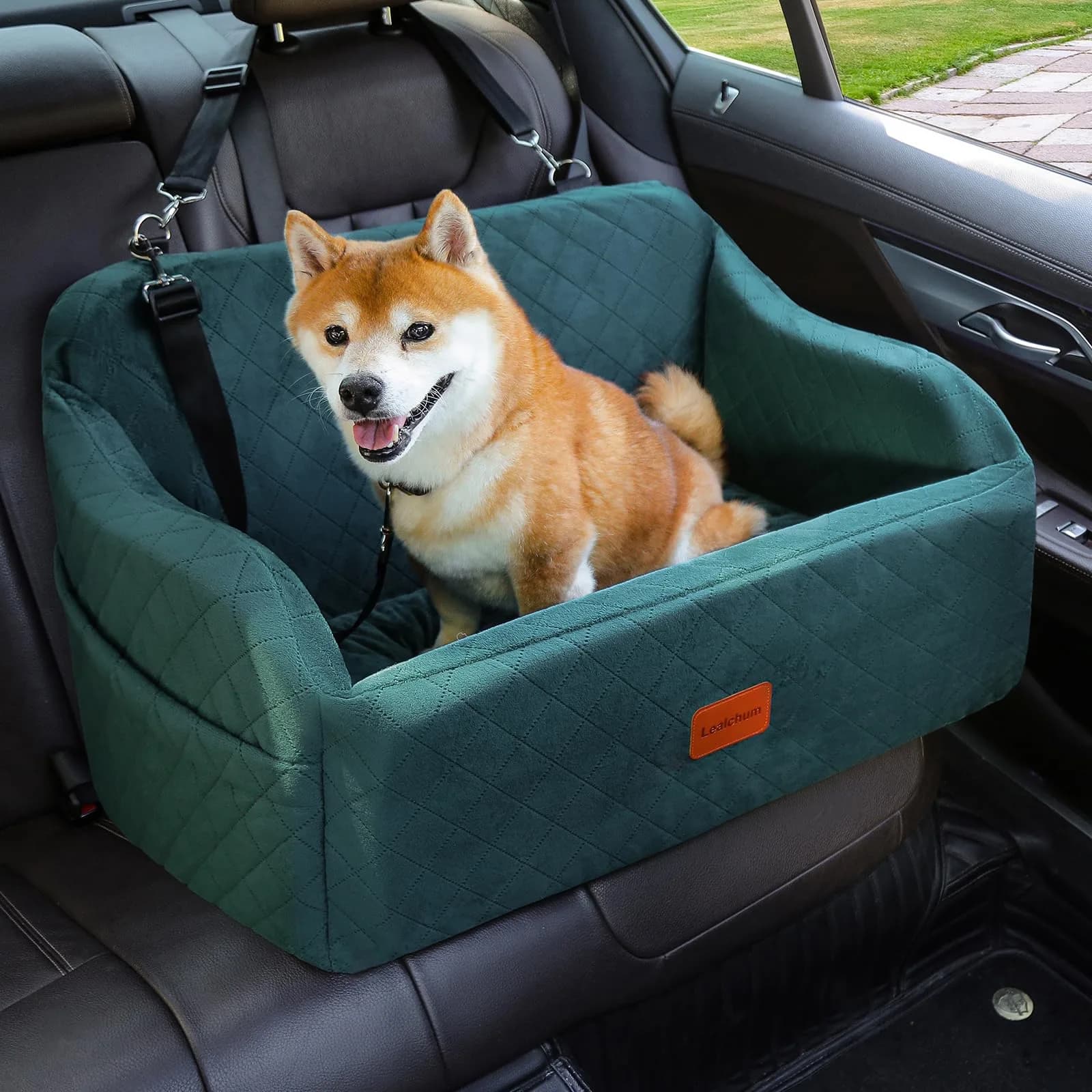Lealchum Dog Car Seat for Medium & Large Dogs | Washable, Removable & Safe (Red, Large) — Green / Large