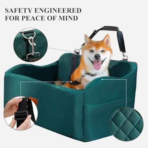 Lealchum Dog Car Seat for Medium/Large Dogs | Removable & Washable Pet Booster with Safety Leash (Large, Green) thumbnail 4