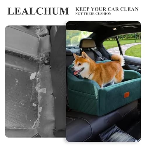 Lealchum Dog Car Seat for Medium/Large Dogs | Removable & Washable Pet Booster with Safety Leash (Large, Green) thumbnail 6