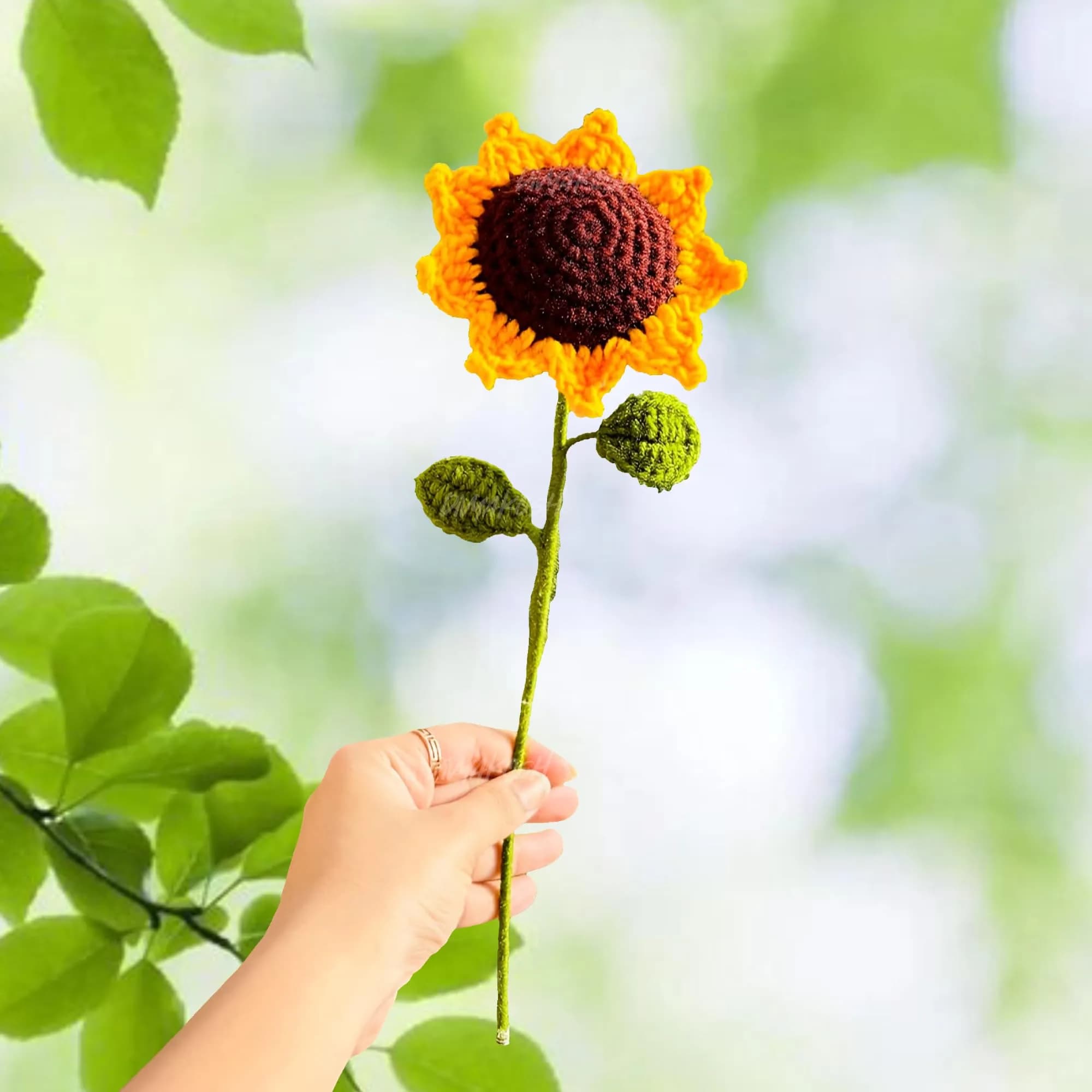 Divyakosh Handmade Crochet Sunflower Decor 20cm (8 Inch) | Vibrant Yellow & Green Artificial Flower — Sunflower
