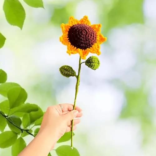 Divyakosh Handmade Crochet Sunflower Decor 20cm (8 Inch) | Vibrant Yellow & Green Artificial Flower thumbnail 1