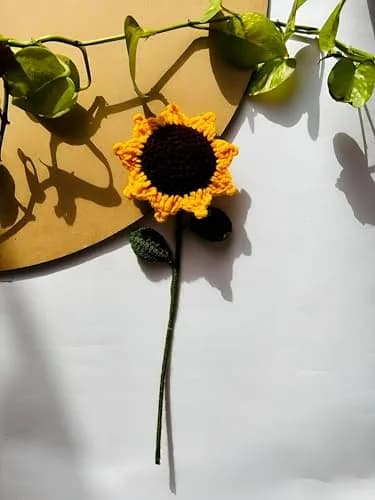 Divyakosh Handmade Crochet Sunflower Decor 20cm (8 Inch) | Vibrant Yellow & Green Artificial Flower thumbnail 4