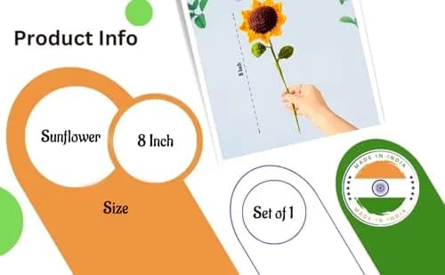 Divyakosh Handmade Crochet Sunflower Decor 20cm (8 Inch) | Vibrant Yellow & Green Artificial Flower thumbnail 6