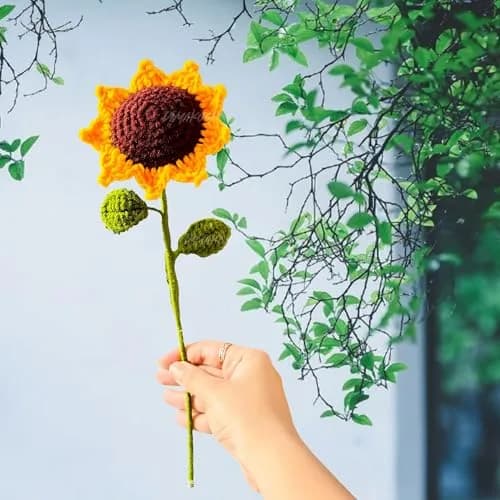 Divyakosh Handmade Crochet Sunflower Decor 20cm (8 Inch) | Vibrant Yellow & Green Artificial Flower thumbnail 2
