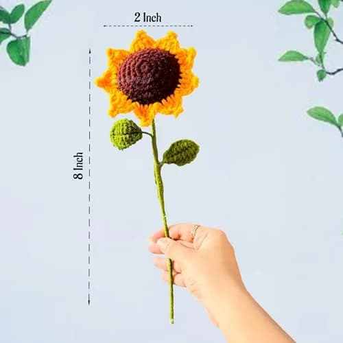 Divyakosh Handmade Crochet Sunflower Decor 20cm (8 Inch) | Vibrant Yellow & Green Artificial Flower thumbnail 3