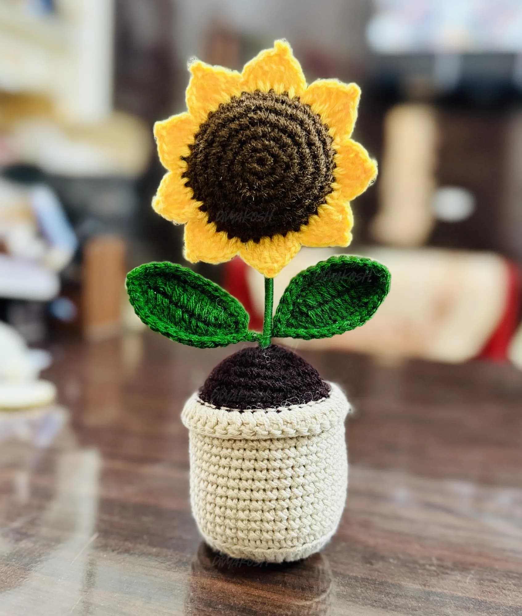 Divyakosh Handmade Crochet Sunflower Potted Plant 16.5cm (6.5in) | Hand-Woven Daisy Knitted Flower Decor — Sunflower Pot