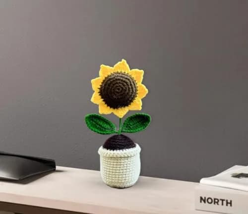 Divyakosh Handmade Crochet Sunflower Potted Plant 16.5cm (6.5in) | Hand-Woven Daisy Knitted Flower Decor thumbnail 5
