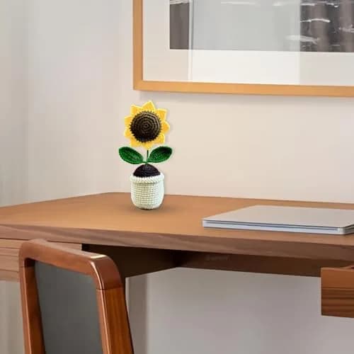Divyakosh Handmade Crochet Sunflower Potted Plant 16.5cm (6.5in) | Hand-Woven Daisy Knitted Flower Decor thumbnail 6
