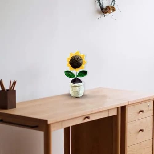 Divyakosh Handmade Crochet Sunflower Potted Plant 16.5cm (6.5in) | Hand-Woven Daisy Knitted Flower Decor thumbnail 8