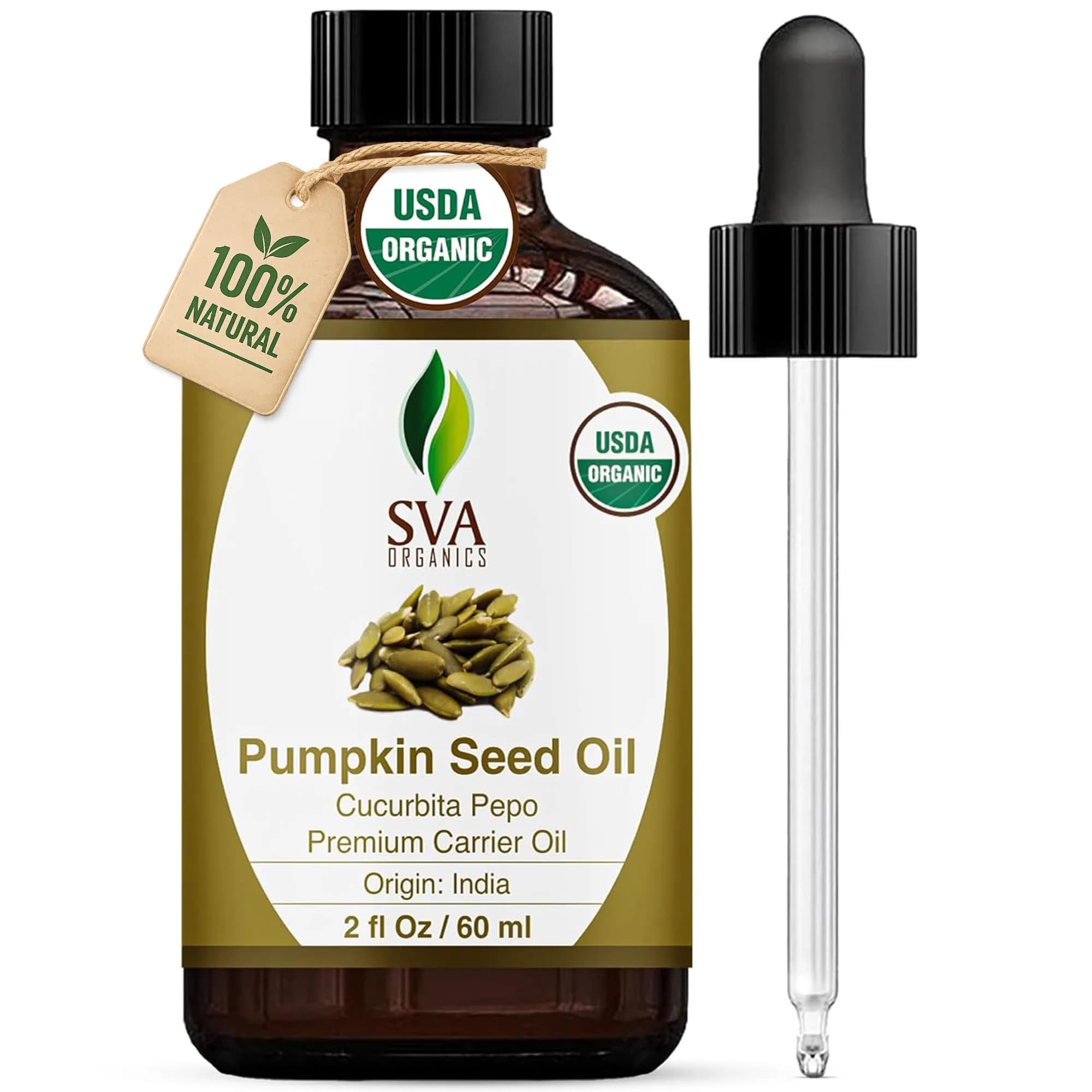 SVA ORGANICS Organic Pumpkin Seed Carrier Oil, 2 Fl Oz (60 ml) with Dropper - main product image