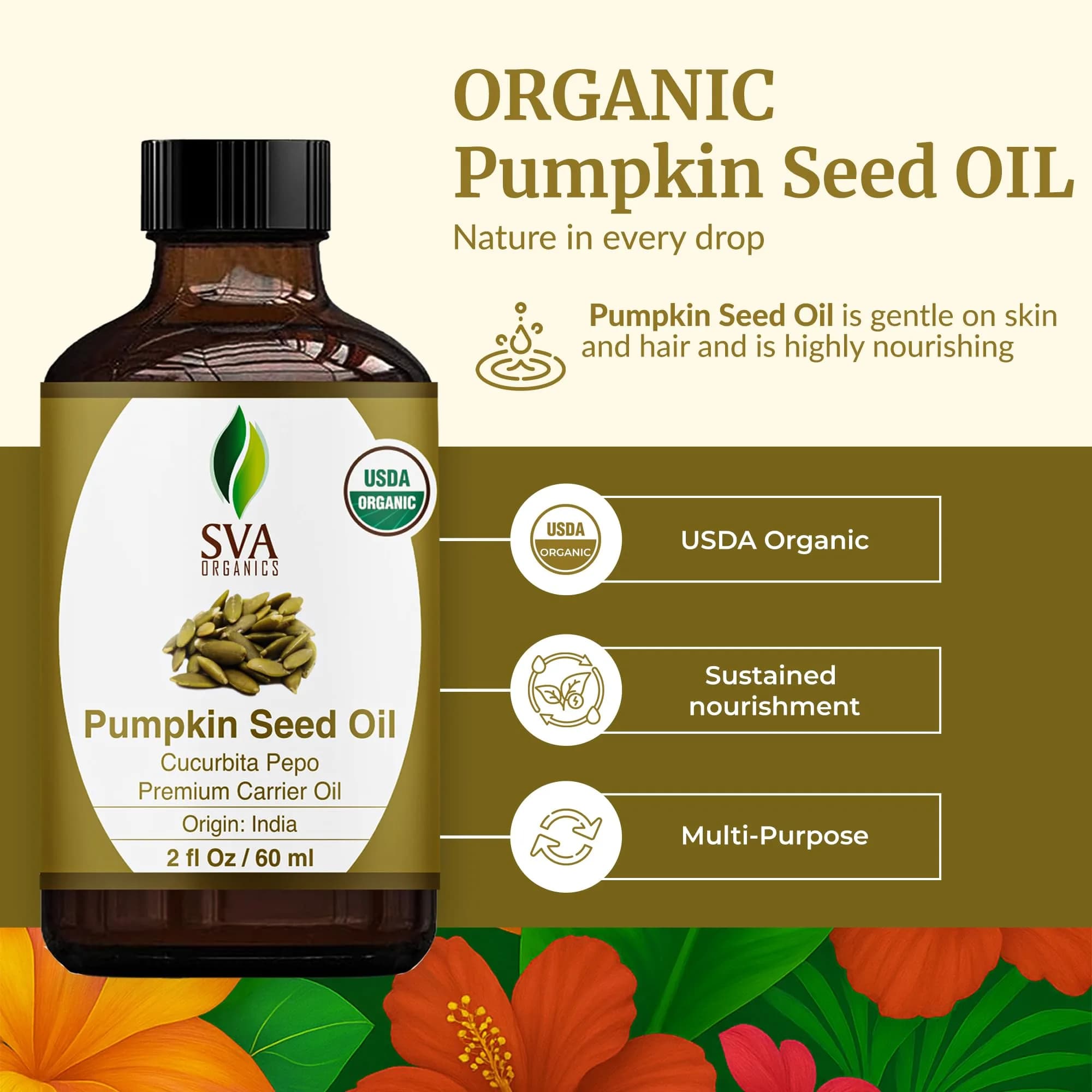 SVA ORGANICS Organic Pumpkin Seed Carrier Oil, 2 Fl Oz (60 ml) with Dropper - view 2