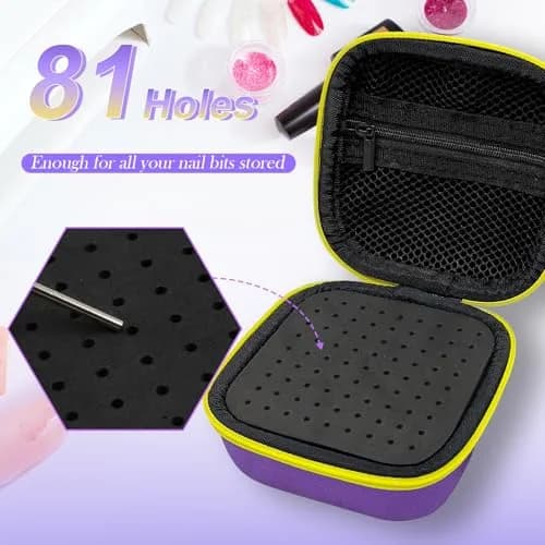 Thowapou 81 Holes Nail Drill Bit Holder Case | Dustproof Portable Organizer for 3/32" Bits thumbnail 2
