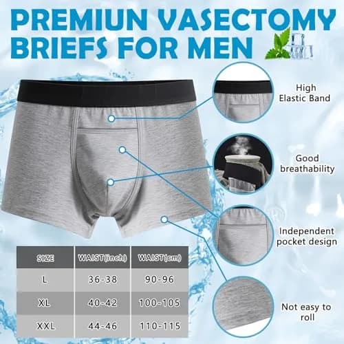 Janmercy Vasectomy Underwear Briefs for Men, Black & Gray, Large | Support & Recovery Aid thumbnail 4