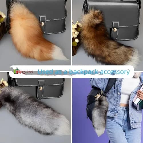 Iivos Fluffy Therian Fox Tail Keychain - Silver Blue Tail 01 - 40.6-45.7 cm (16-18 inches) thumbnail 6