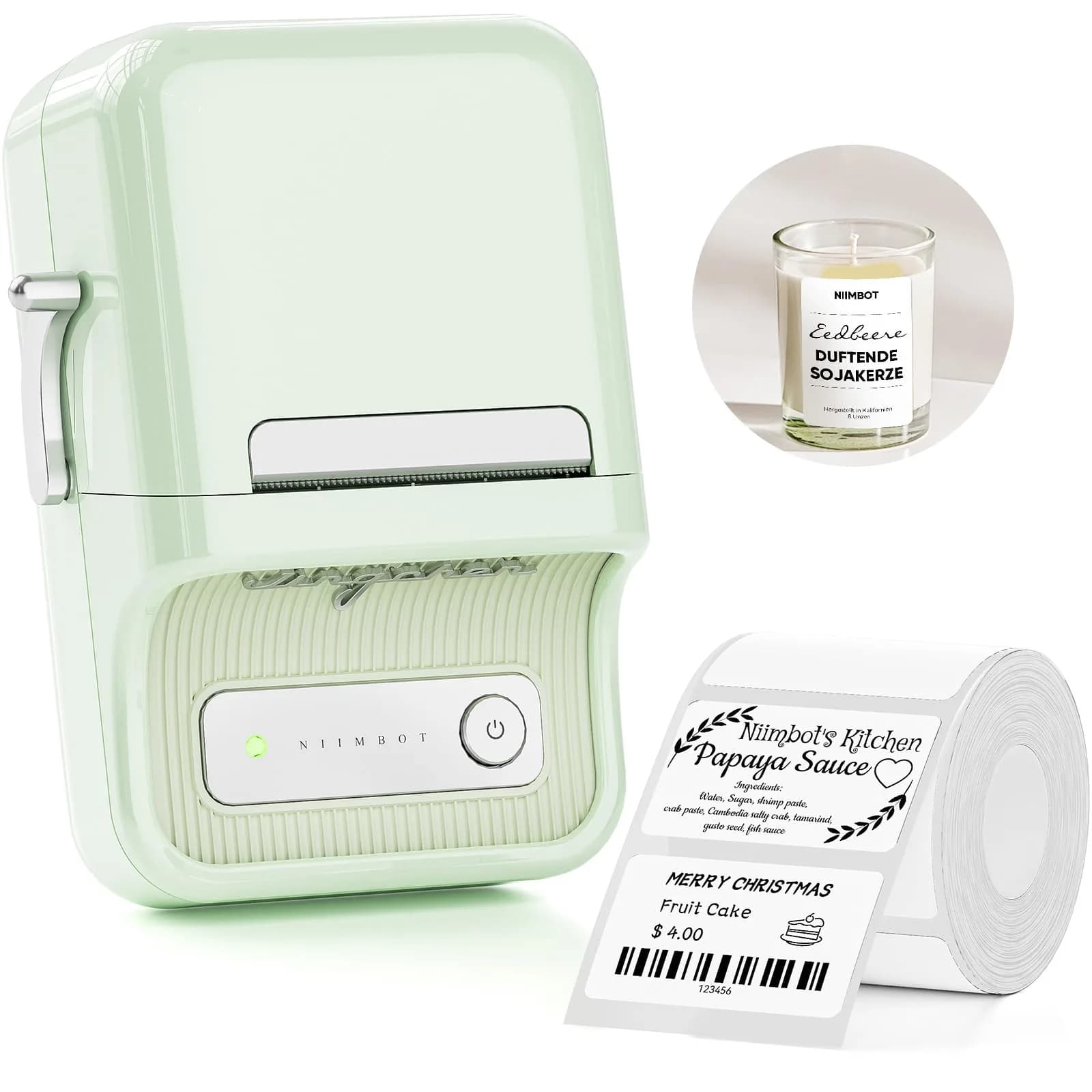 NIIMBOT B21 Label Maker Printer - Mint Green, Portable Bluetooth with 1 Pack 50x30mm White Labels - main product image