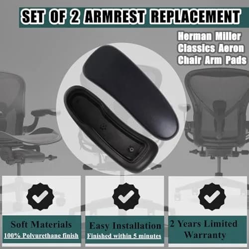 HYEJDRV Chair Armrest Replacement for Herman Miller Aeron, Graphite Black | Ergonomic & Easy Install (70-120 chars) thumbnail 2