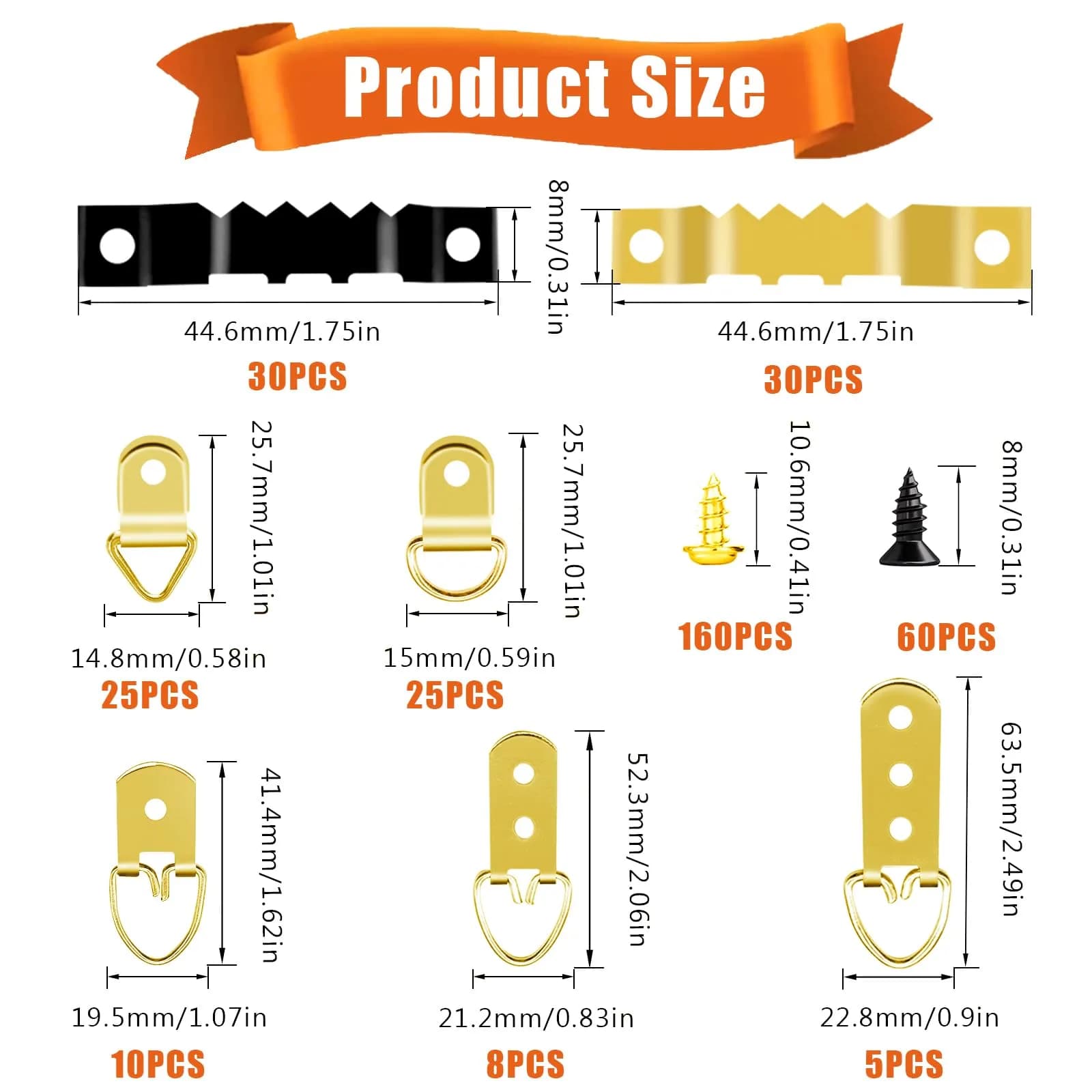 Dianrui 353PCS Picture Hanging Kit with Screws, Saw-Tooth, D Ring Picture Hangers Assortment, Picture Hanging Hardware Tool for Frame Hanging - 7 Models | 200g (0.44 lb) - view 2