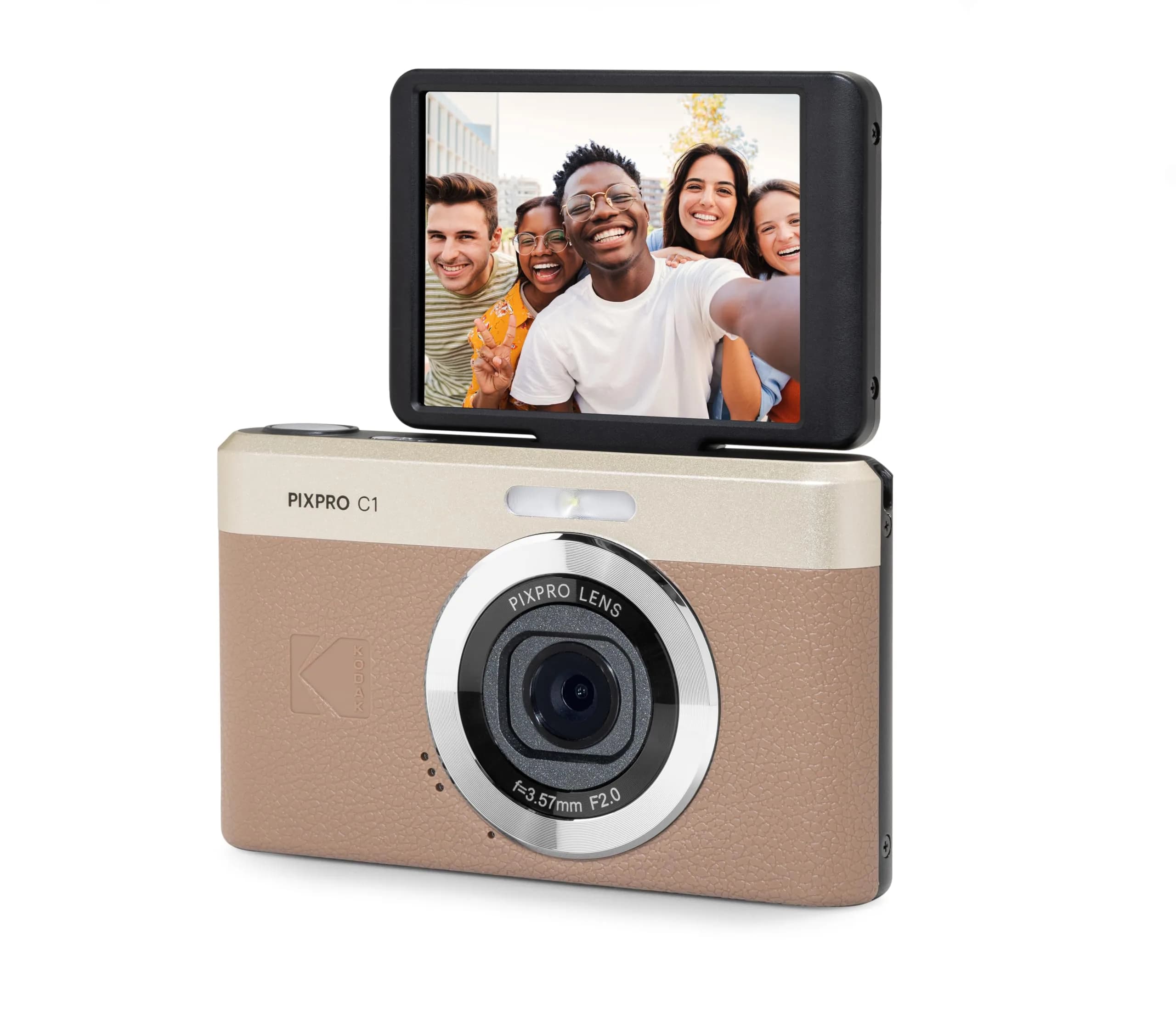 Kodak PIXPRO C1 Compact Digital Camera Brown | 13MP 1/3 BSI CMOS, 26mm F/2 Fixed-Focus, 4x Digital Zoom, 2.8" 180 Degree Tilt LCD, 1080p/60fps, USB-C Charging - main product image