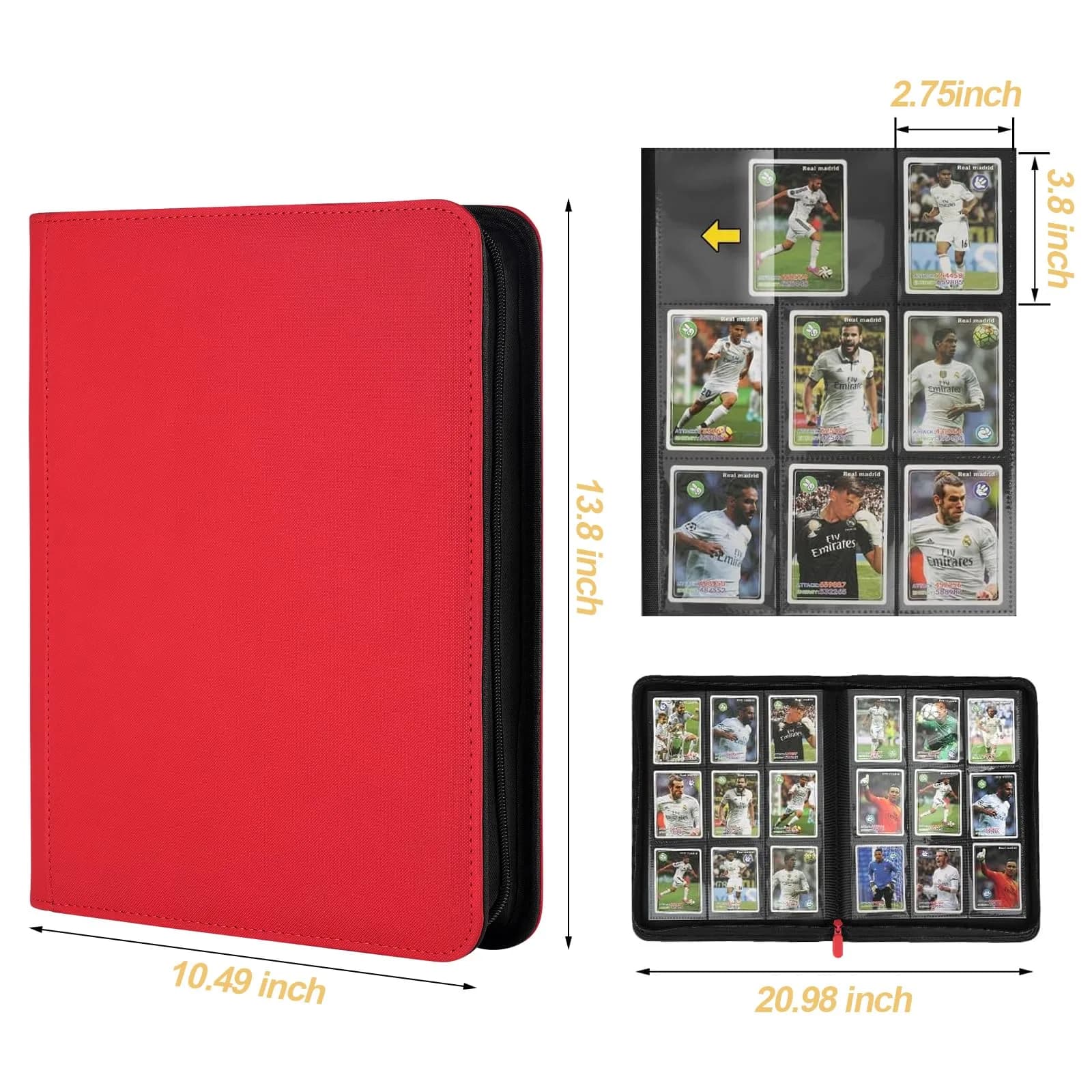 GERMUN 9 Pocket Card Binder with Zipper, 360 Card Capacity, Red | Acid-Free & PVC-Free Storage - view 2