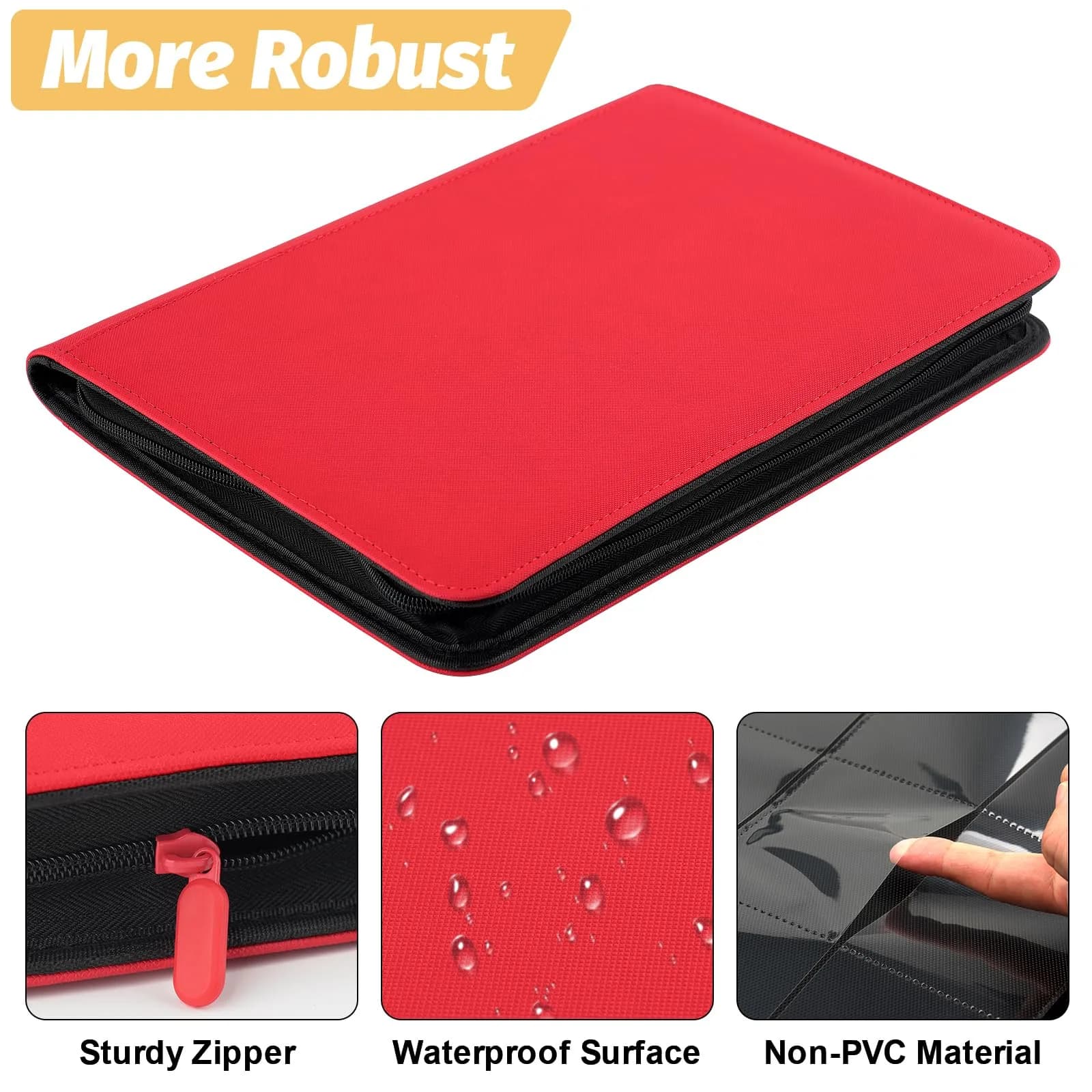 GERMUN 9 Pocket Card Binder with Zipper, 360 Card Capacity, Red | Acid-Free & PVC-Free Storage - view 3