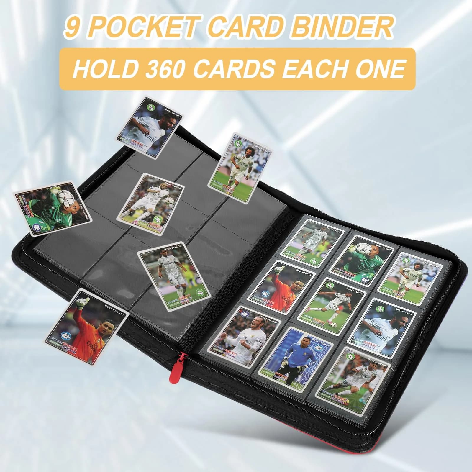 GERMUN 9 Pocket Card Binder with Zipper, 360 Card Capacity, Red | Acid-Free & PVC-Free Storage - view 5