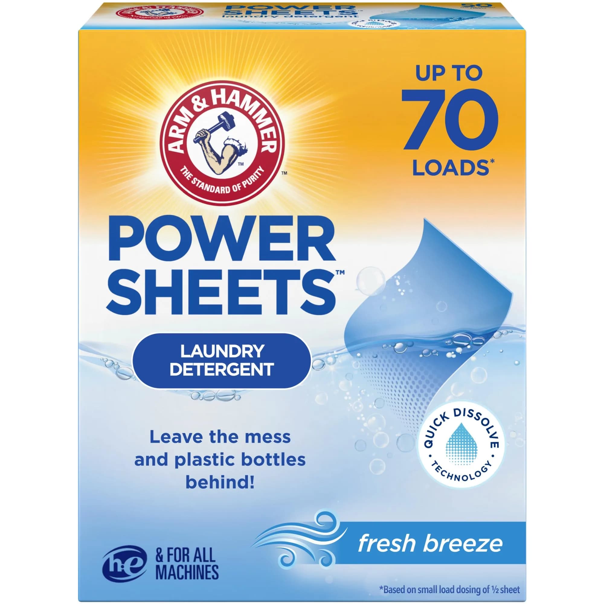 ARM & HAMMER Power Sheets Laundry Detergent Fresh Breeze Scent 35 Count | Concentrated Formula Laundry Detergent - main product image