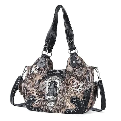 Angel Kiss Hobo Bags for Women Vegan Leather Purses and Handbags Ladies Chic Shoulder Bags Crossbody Purses with Metal Studs (Large, Brown/Black Leopard) thumbnail 1